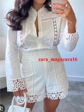 Zara White Crocheted Lace Shirt